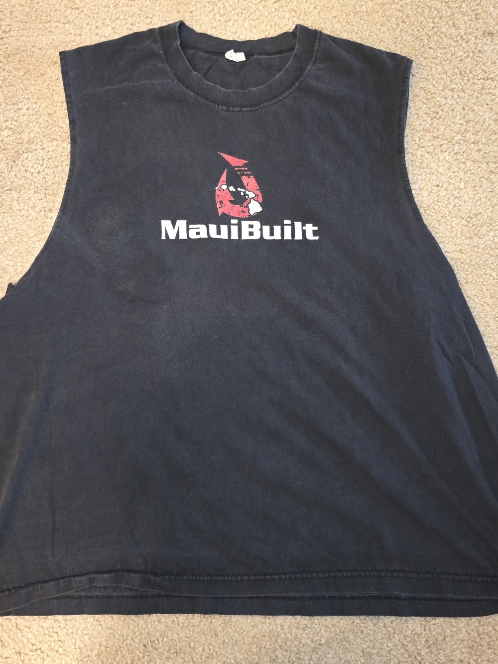 Vintage Y2K Maui Built Tank Top Mens Muscle Tee Black Red Hook Surf Hawaii XXL